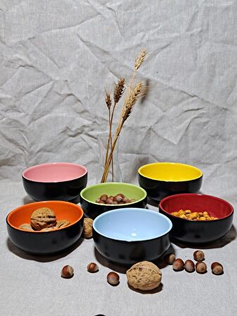 Keramika Çift Renk 12 Cm Bulut Kase / Çerezlik (1 Adet 6'lı Set) Karışık Renklerde